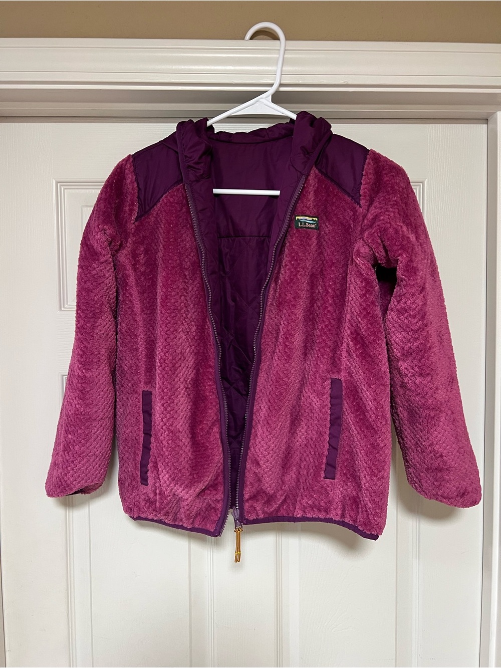 L.L. Bean Girls' Plush Hooded Jacket - Raspberry Plum